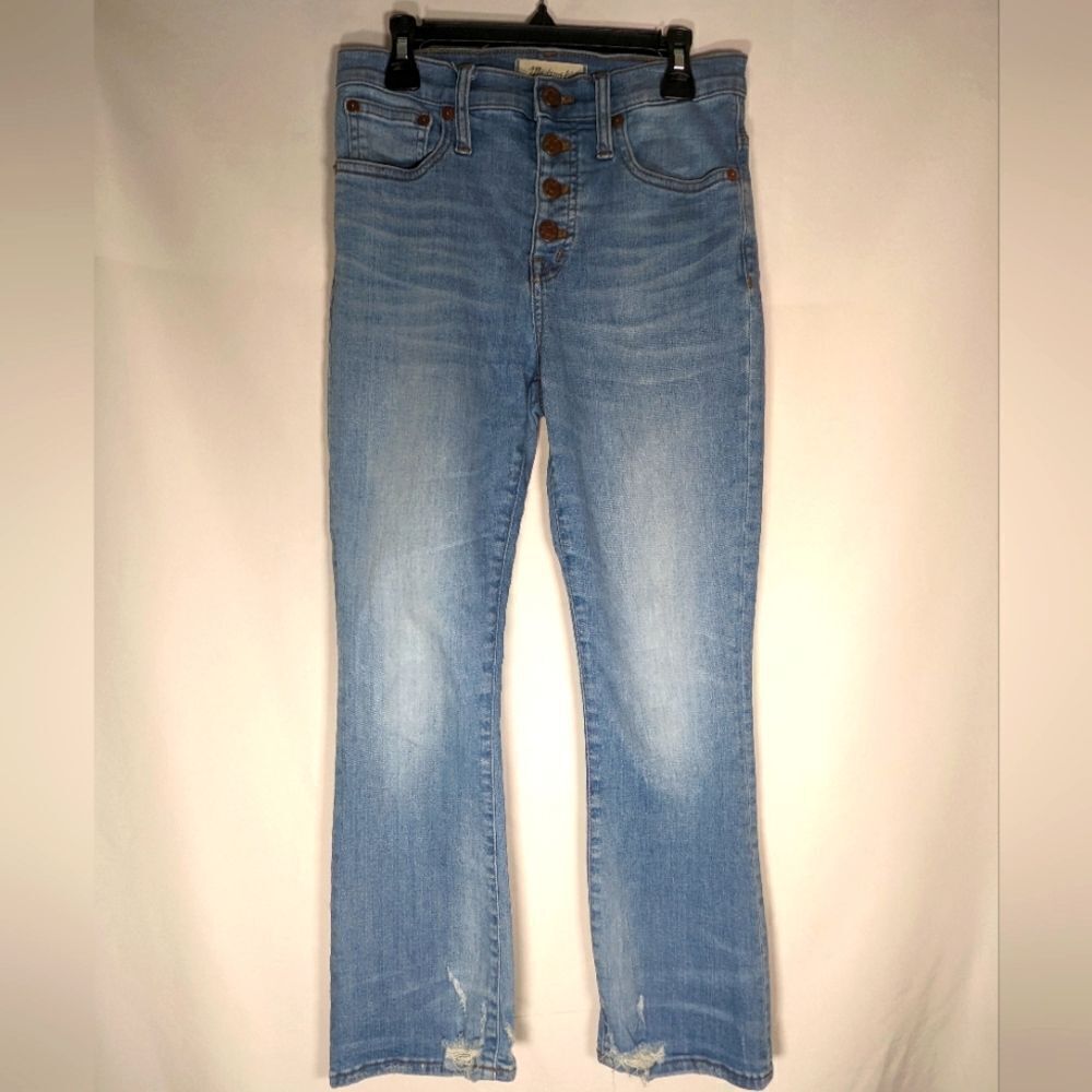 Madewell Cali Denim-Boot 4 Button Fly Jeans With Distressing Size 24 - Picture 3 of 14